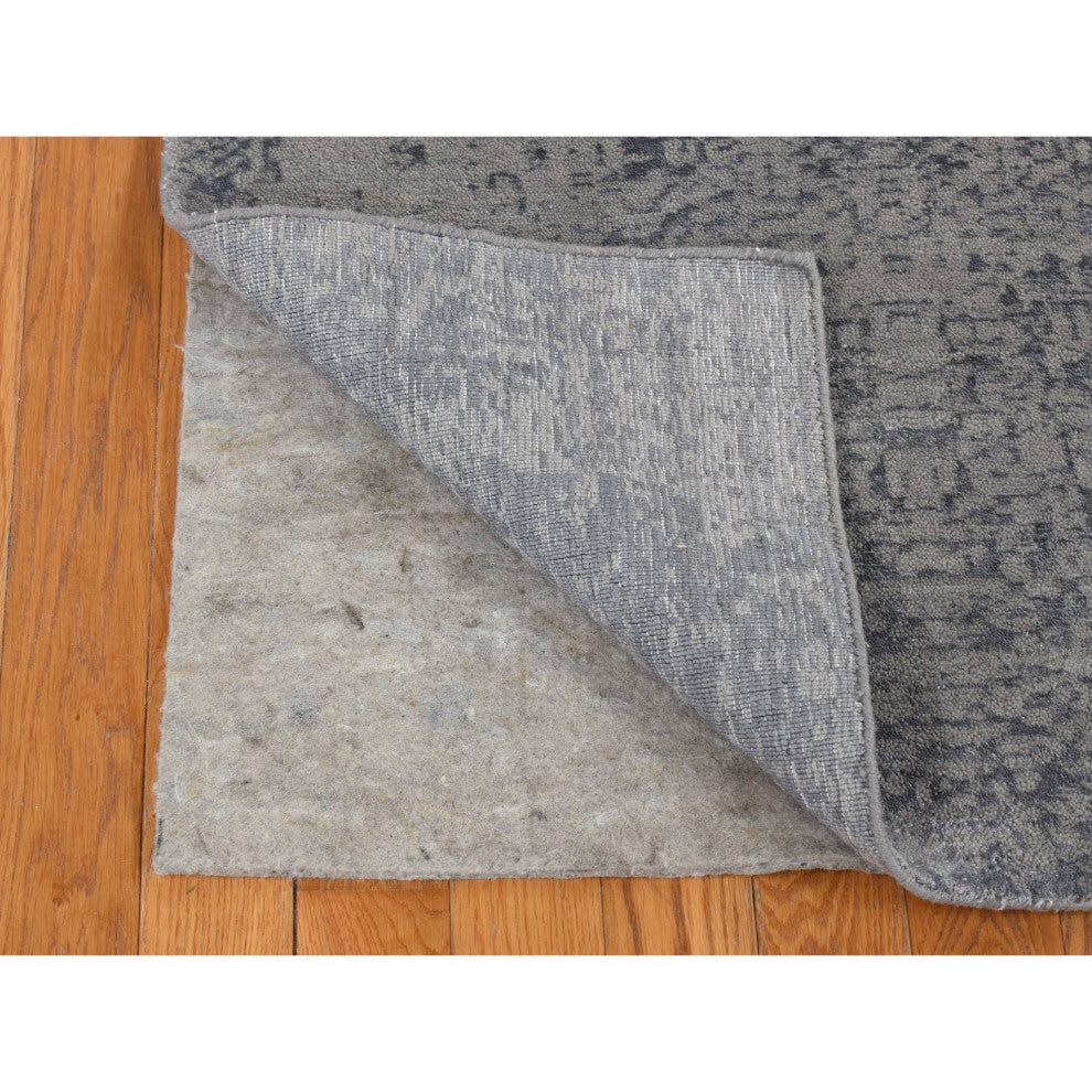 Ash Gray Muted Tone on Tone Wool and Silk Hand Loomed Oriental Rug 6'x9'