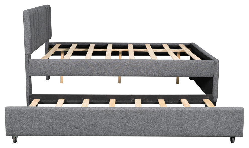 Gewnee Full Upholstered Platform Bed with Trundle in Grey