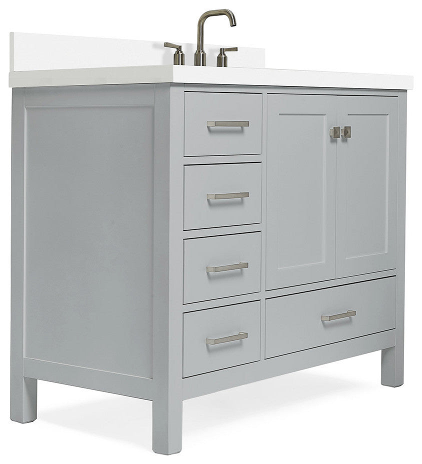 ARIEL Cambridge 43" Right Offset Rectangle Sink Gray Bathroom Vanity Quartz Top