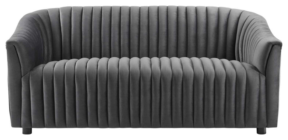 Tufted Loveseat Sofa, Charcoal Gray, Velvet, Modern, Mid Century Lounge