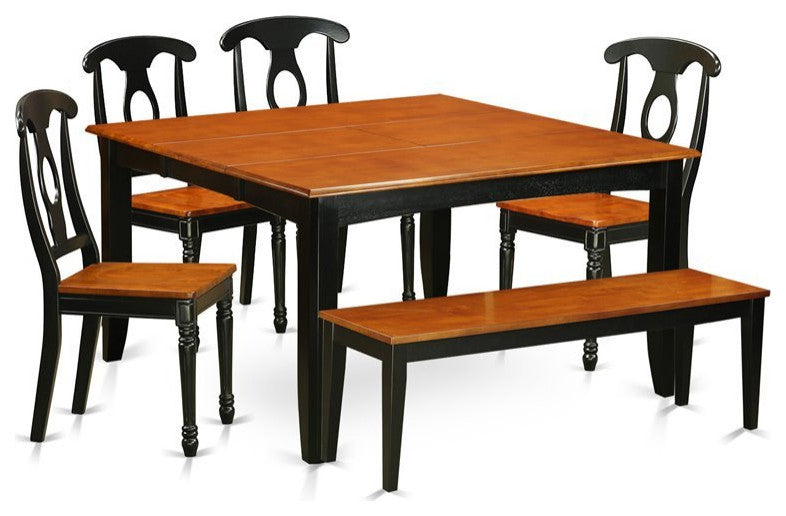 Cassidy Dining Table Set With Bench, Black and Cherry, 6 Pieces, Wood