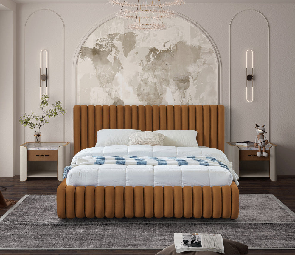 Nico Black Velvet Upholstered Bed, Saddle, King