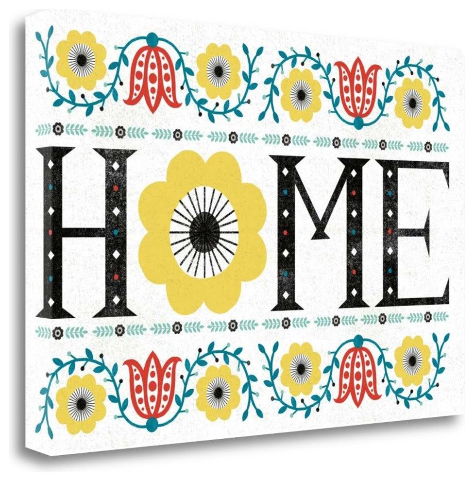 "Folk Lodge Home V2 Teal" By Michael Mullan, Giclee Print on Gallery Wrap Canvas