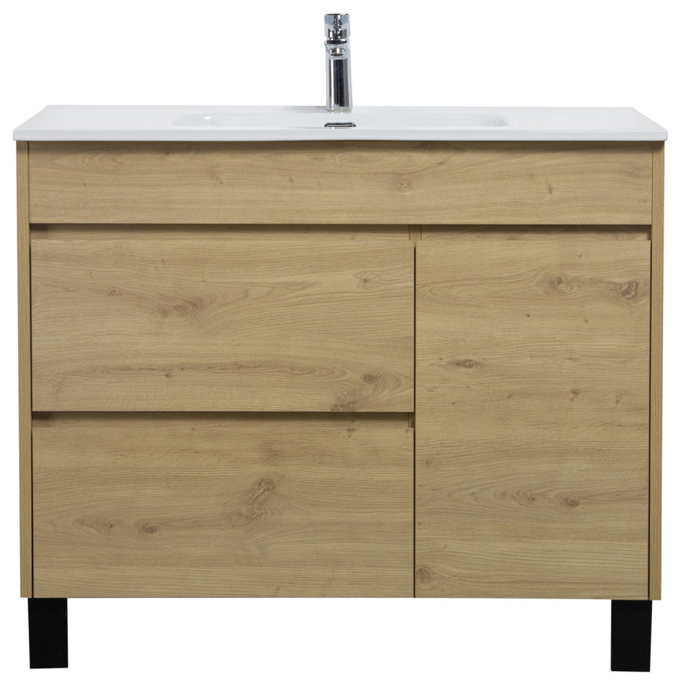 Alma Grace Natural Oak finish Freestanding Vanity With Porcelain sink, 40"