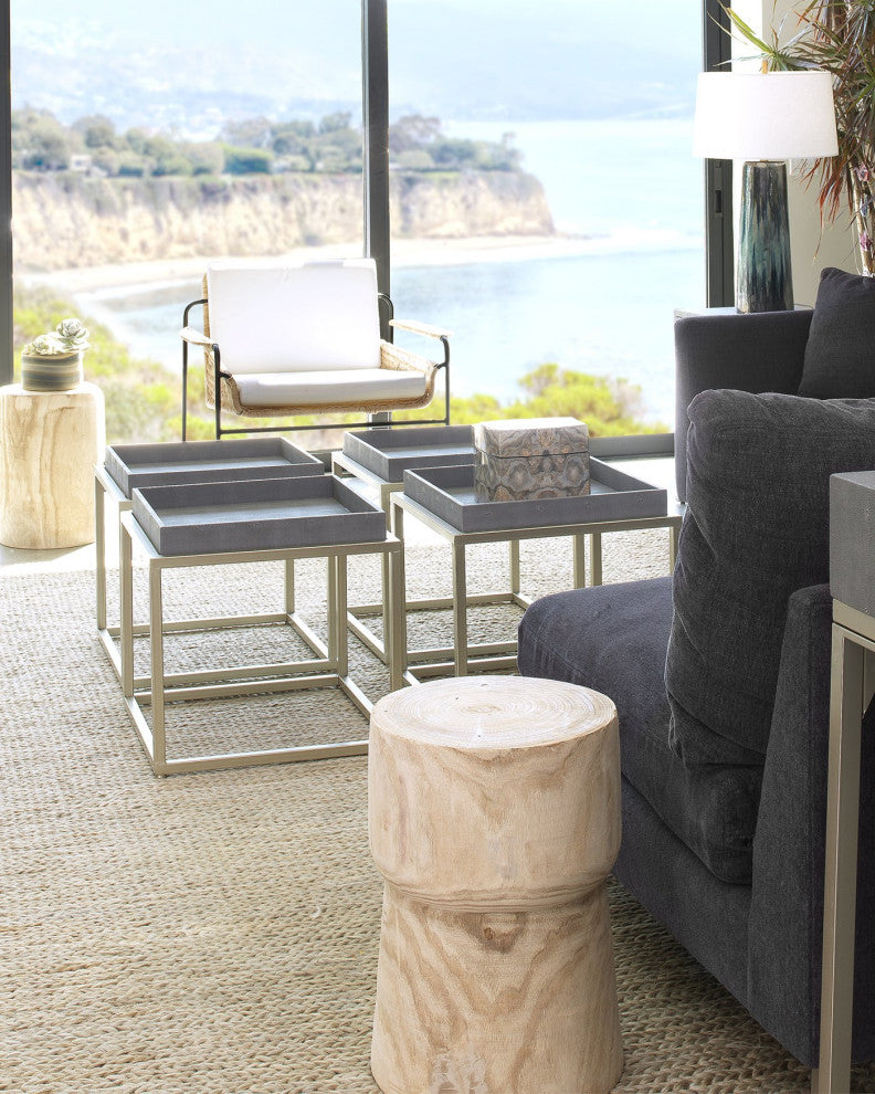 Rustic Modern Solid Wood Block Side Table Round Drum Cork Shape Natural Accent