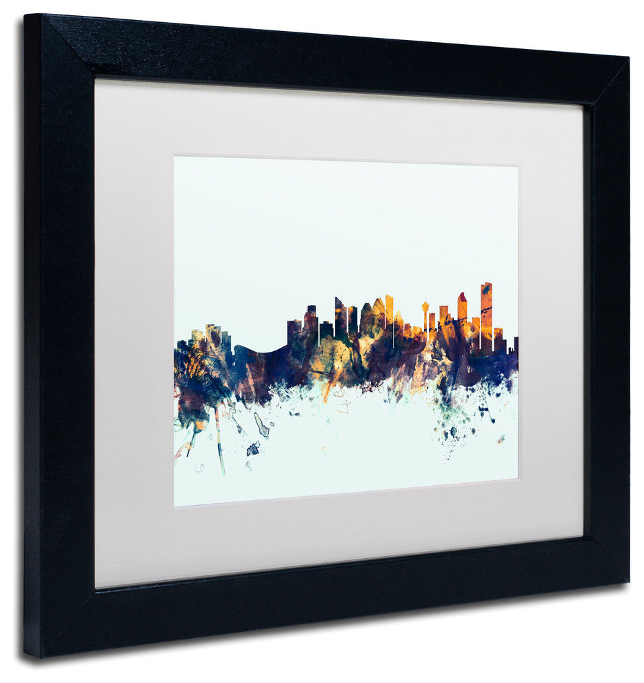 Michael Tompsett 'Calgary Canada Skyline Blue' Matted Framed Art, 11x14