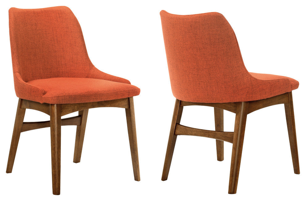 Azalea Fabric and Black Wood Dining Side Chairs, Set of 2, Orange