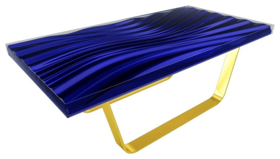 Modern Wave Coffee Table, Green_Metal Profile_Brushed Bronze