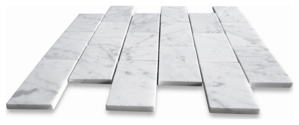 Carrara Marble 2x4 Subway Brick Mosaic Tile Honed Venato Carrera, 1 sheet