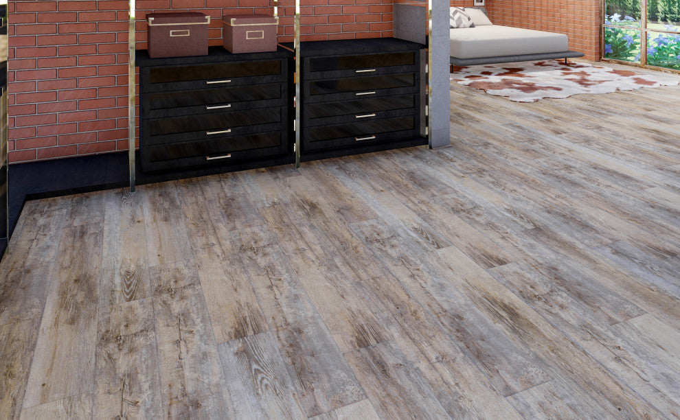 Backing Spc Plank Flooring, Polar Gray 4Mmx7"X48", 20Mil Wear Layer