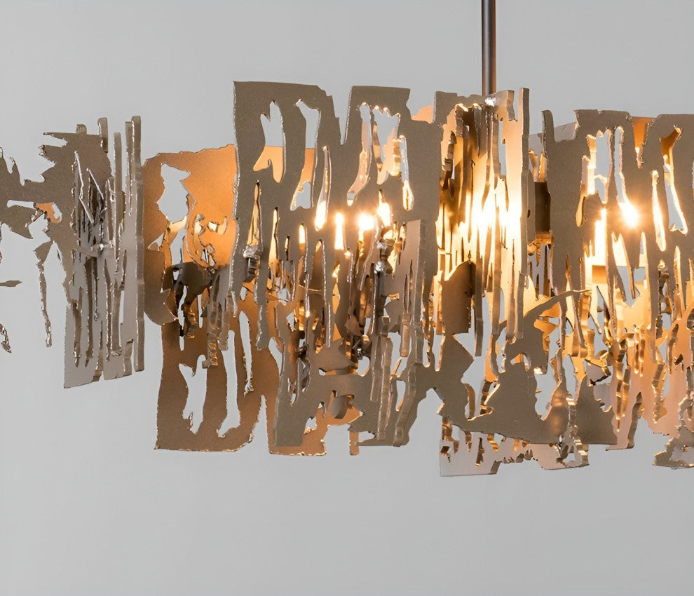 Acquanegra Cremonese | Postmodern Grey/Gold Metal Art Rectangle Chandelier, Golden, L59.1", Warm Light, Dimmable