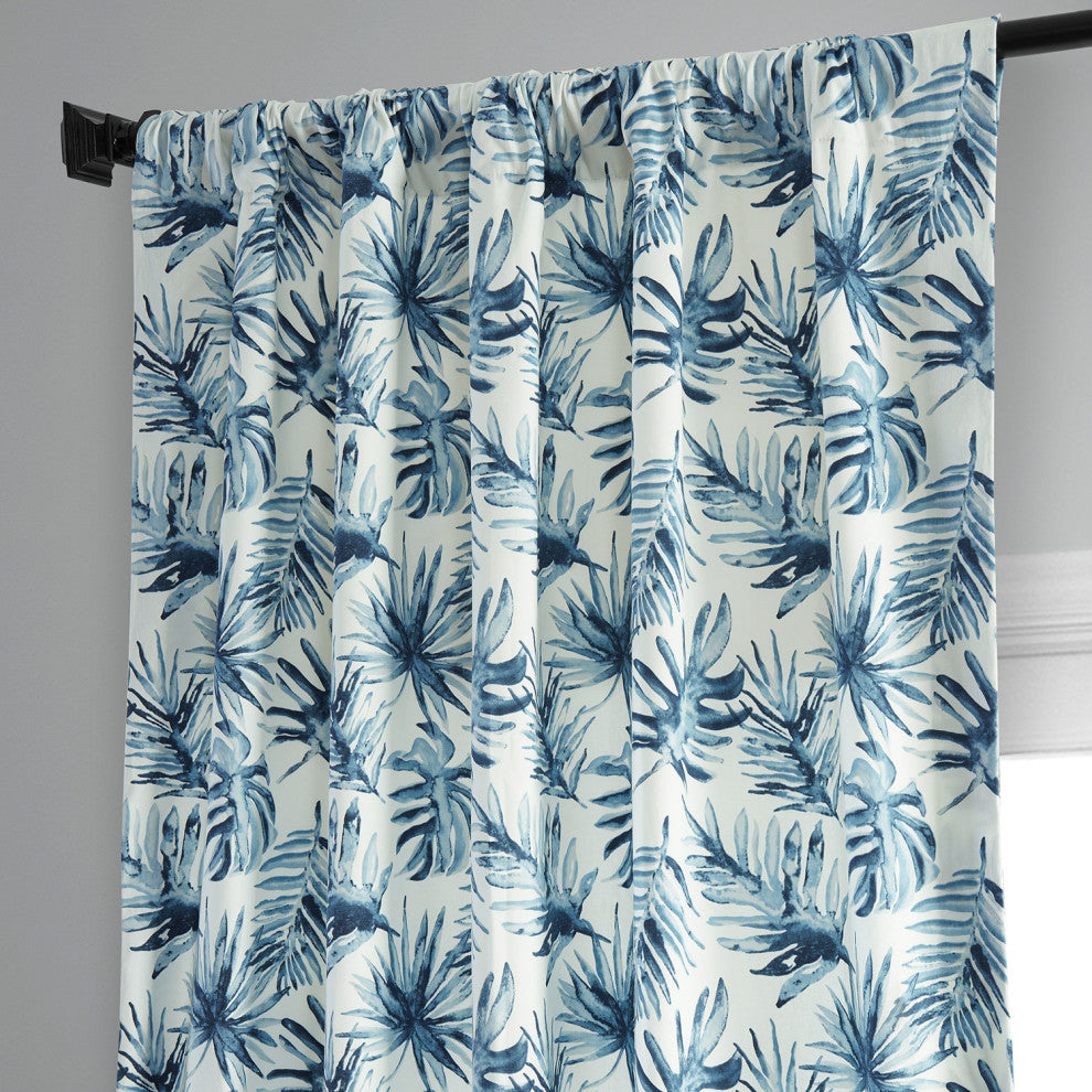 Artemis Printed Cotton Curtain Single Panel, Artemis Blue, 50wx96l