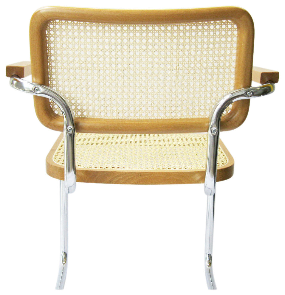Marcel Breuer Cane Chrome Arm Chair, Honey Oak