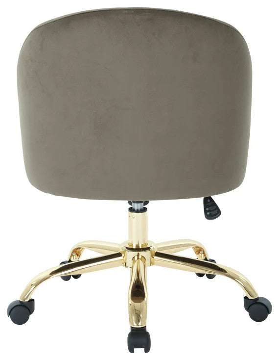 Elegant Office Chair, Golden Base With Padded Seat & Curved Back, Brown Velvet