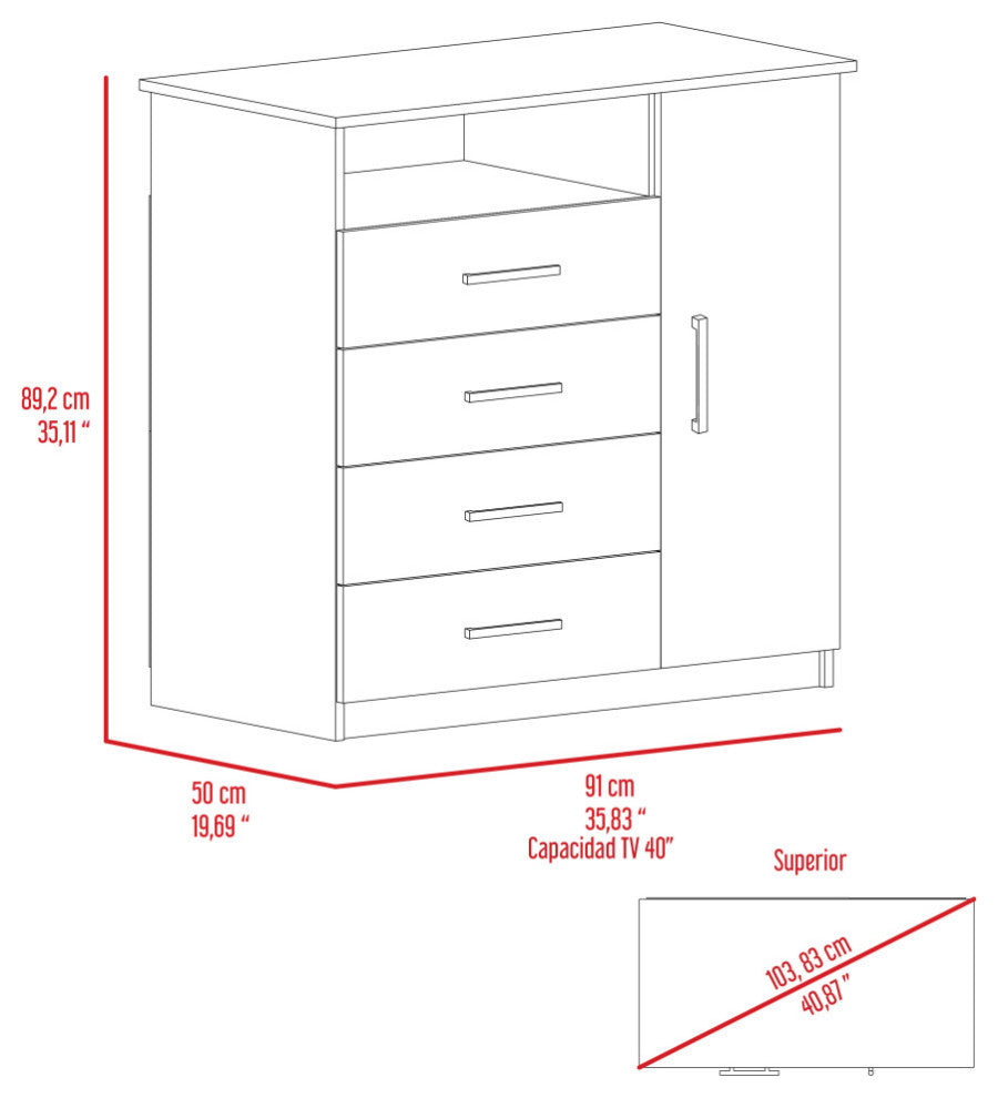 Rioja 4 Drawer Dresser, Light Gray