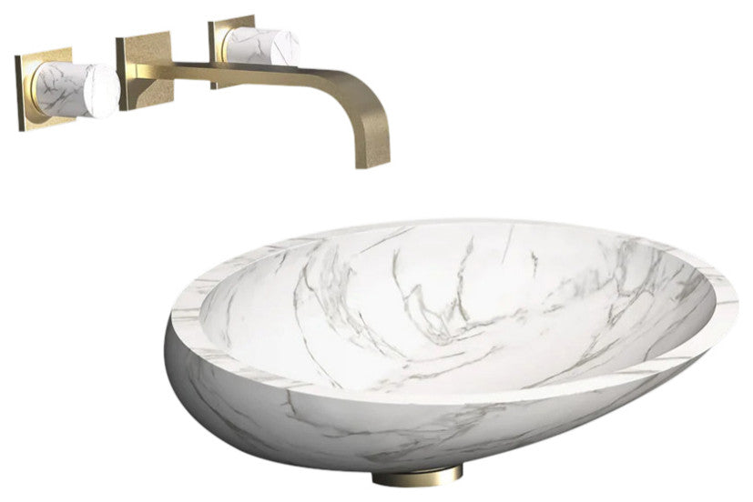 Marble Vessel Bathroom Sink, White