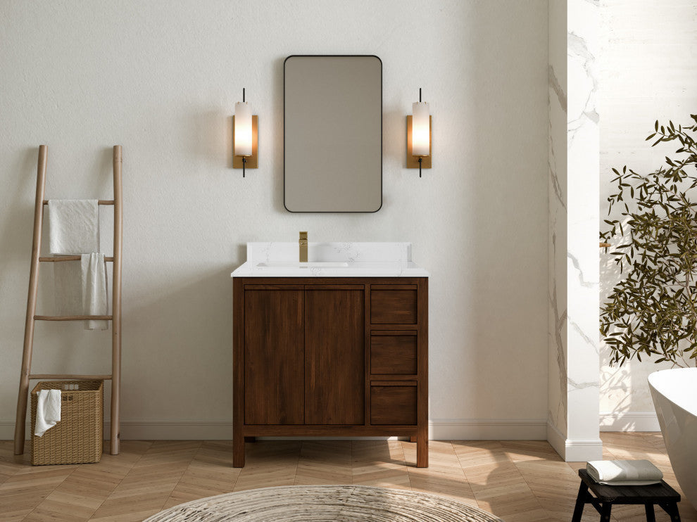 Elizabeth 36 Left Offset Bath Vanity in Dark Walnut Teak 1.5" Empira Quartz