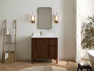 Elizabeth 36 Left Offset Bath Vanity in Dark Walnut Teak 1.5" Empira Quartz