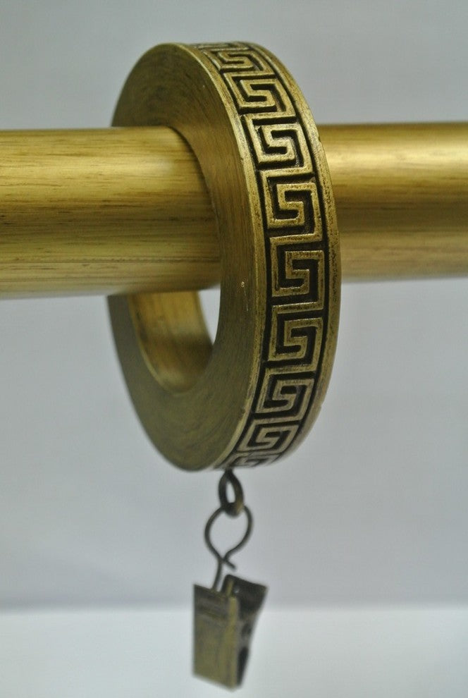 1 3/4" Greek Key Designer Curtain Rings, Renaissance Gold, Set of 14