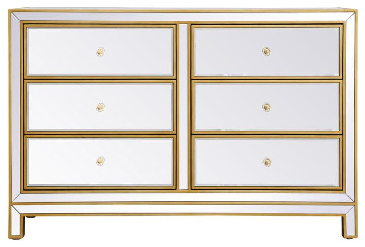 Home Living Dresser 6 Drawers 48" W X 18" D" X 32" H, Antique Gold Paint