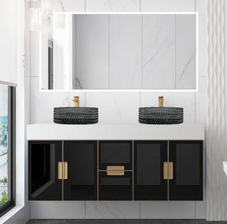 Modern Wall-Mount Vanity With Top & 16" Sink, Black, 60"