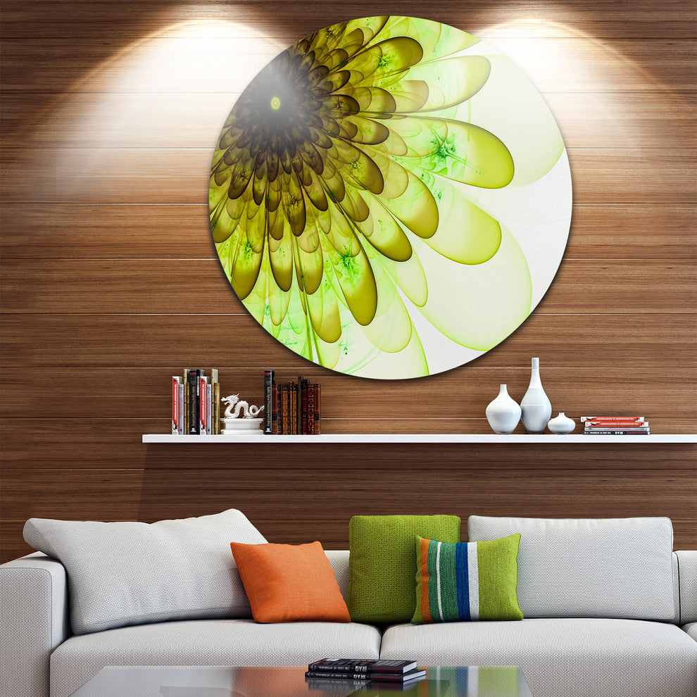 Light Green Digital Flower Petal Close-Up, Floral Round Wall Art, 23"