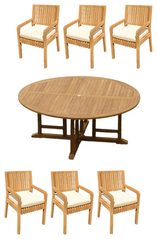 9-Piece Outdoor Patio Teak Dining Set: 72" Round Table, 8 Maldives Arm Chairs