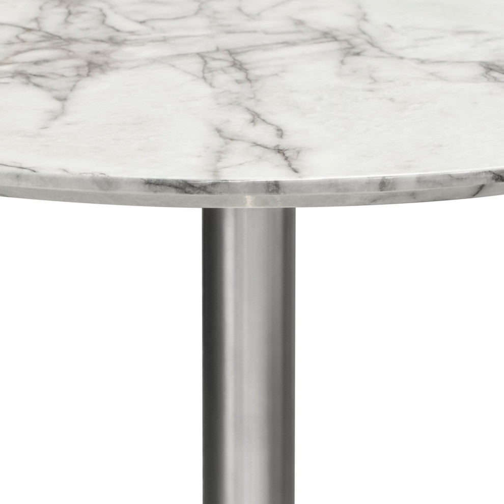 Stella 36" Round Dining Table With Metal Base, Silver