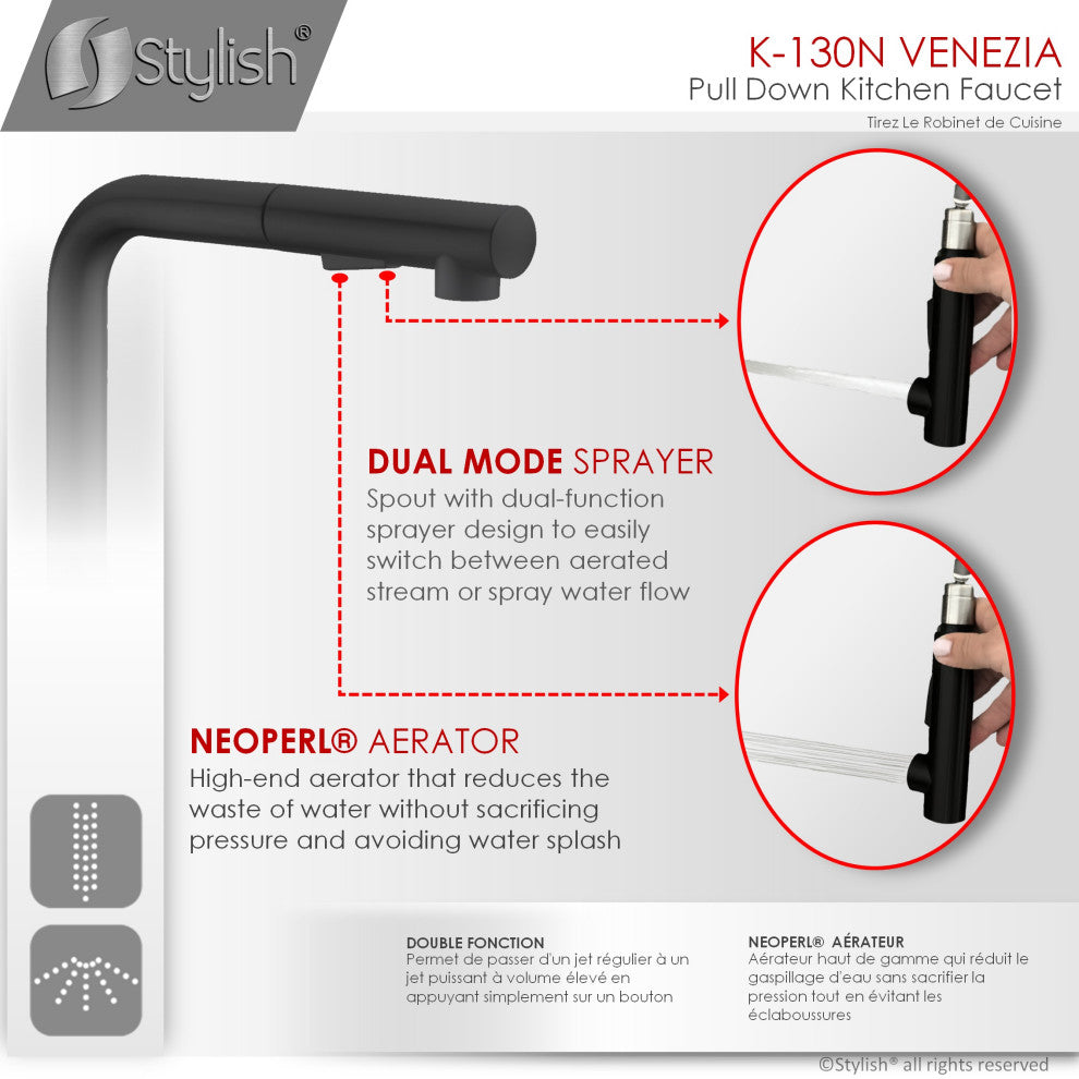 K130NK147N Single Handle Pull Down Kitchen Faucet With Cold Water Tap