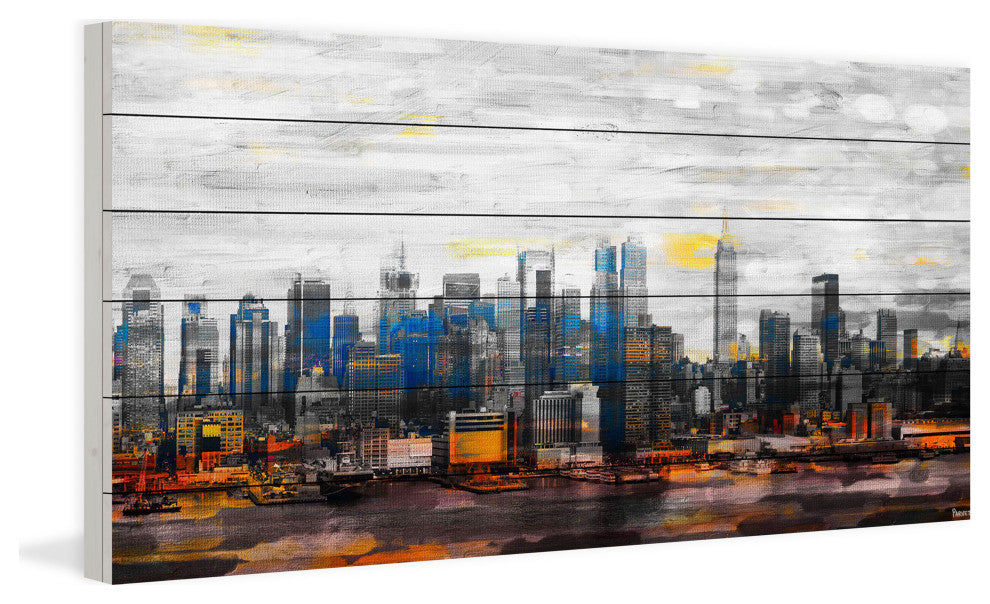 "New York Colors" Print on White Wood, 60"x30"