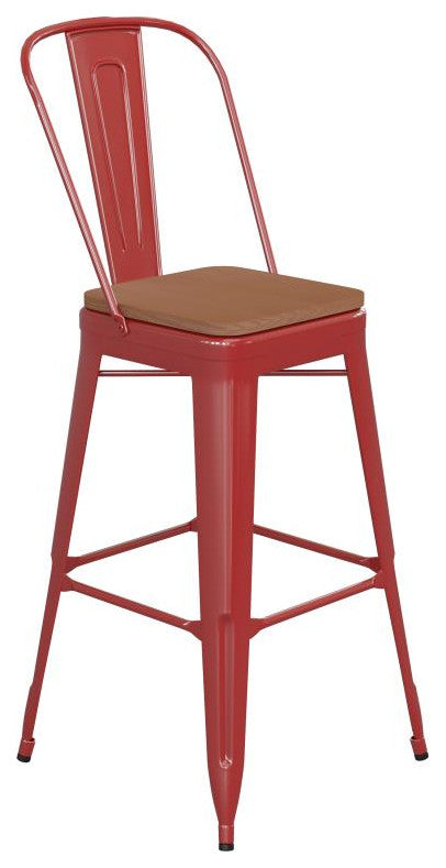 Kai Commercial Grade 30" High Indoor-Outdoor Counter Stool w/Removable Back, Red/Teak