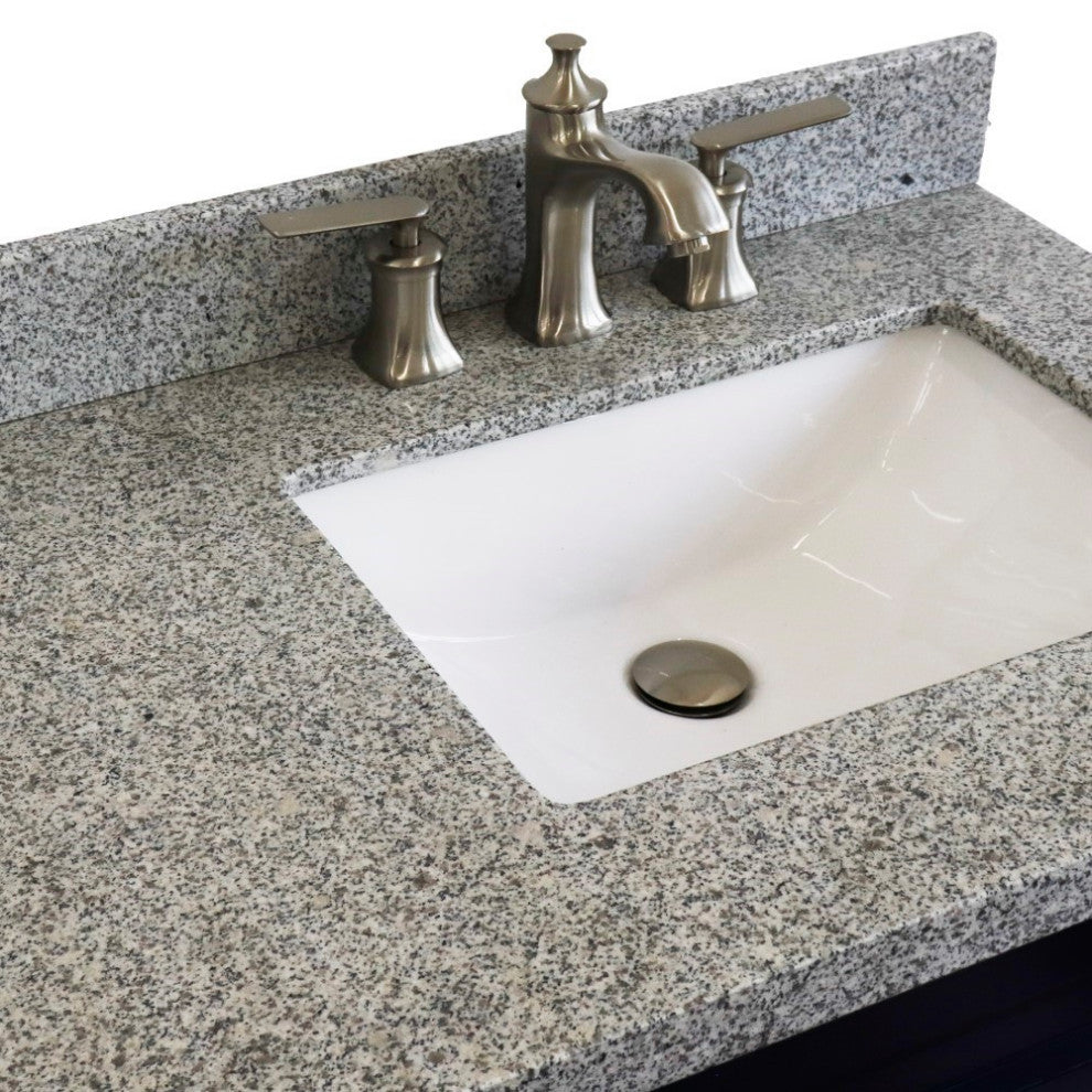 37" Single Sink Vanity, Blue Finish With Gray Granite