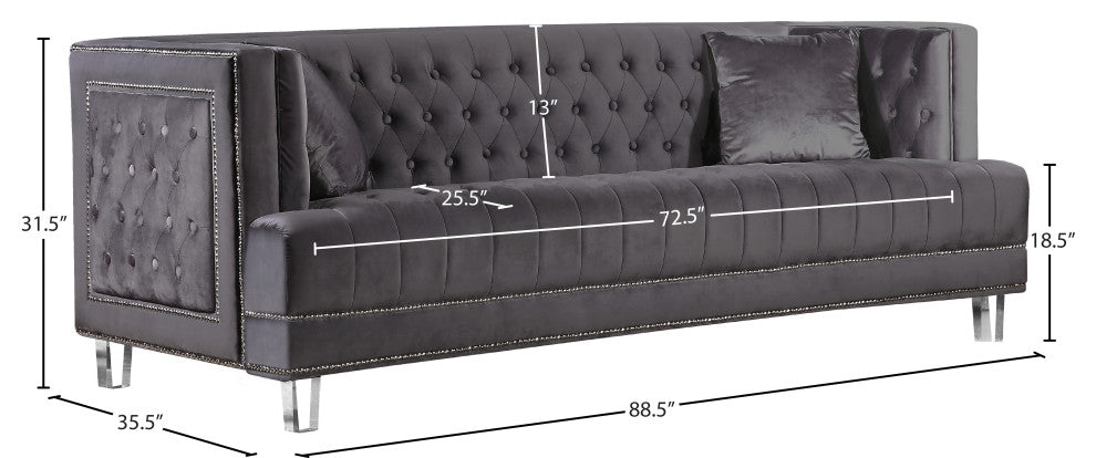 Lucas Velvet Upholstered Sofa, Gray