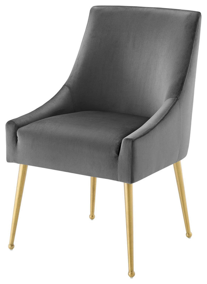 Contemporary Dining Room Side Dining Chair, Velvet Stainless Metal, Grey Gray
