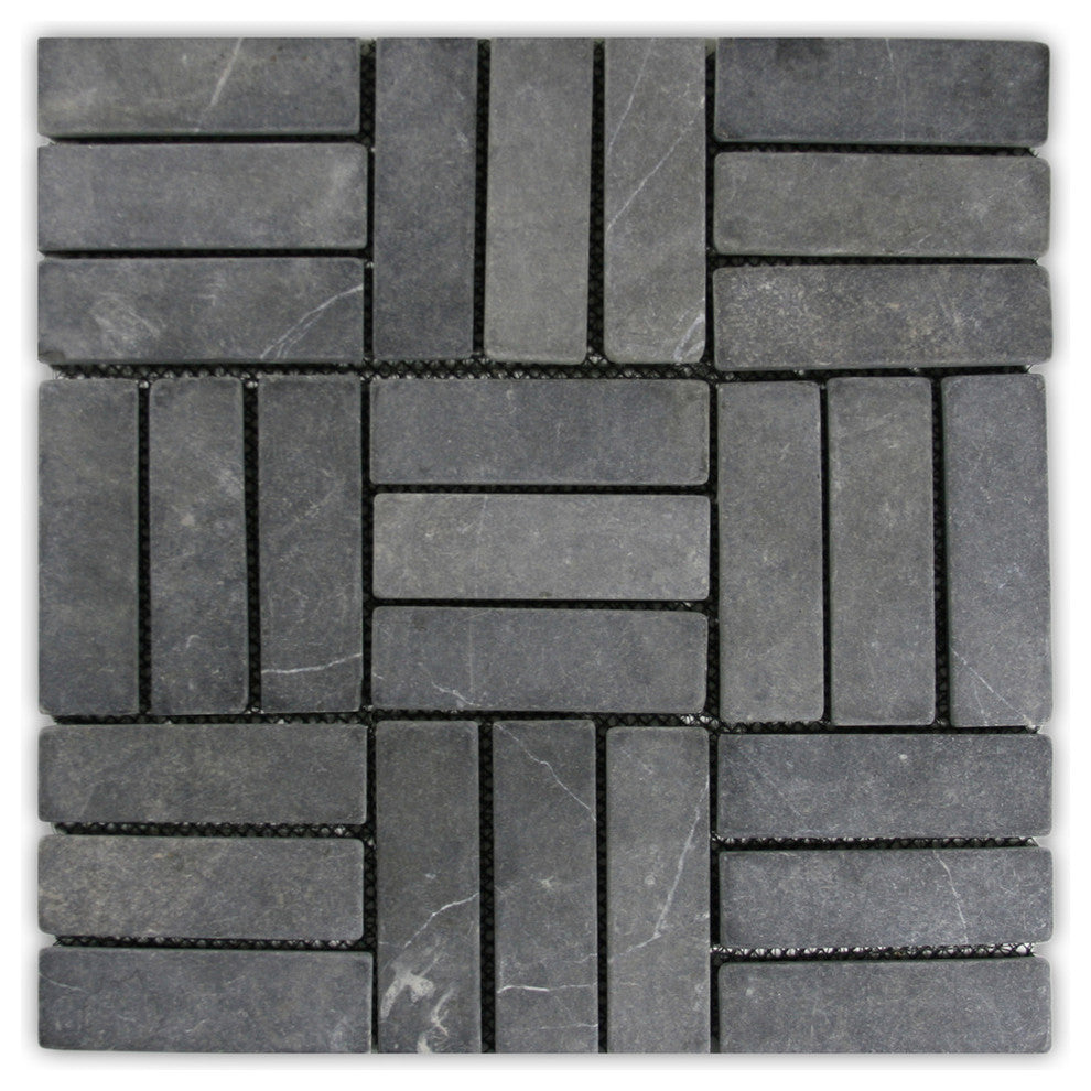 Stone mosaic tile, grey weave, 12x12 sheet, 1 sq ft mesh backing