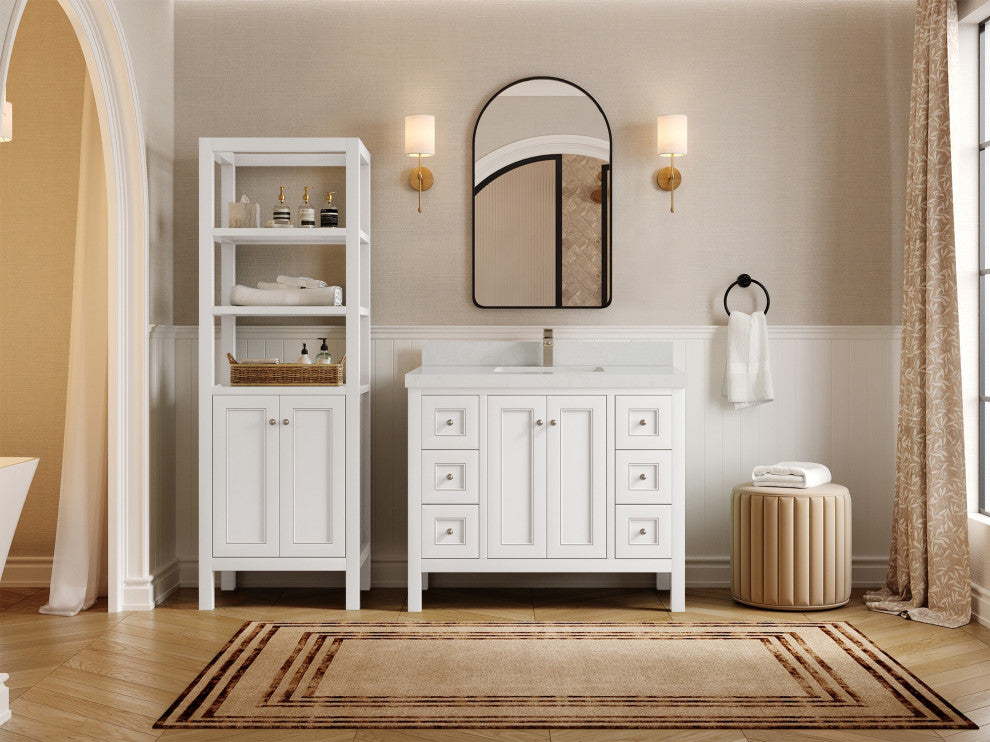 Nashville 42" Single Sink Bath Vanity, White 2" Carrara Quartz