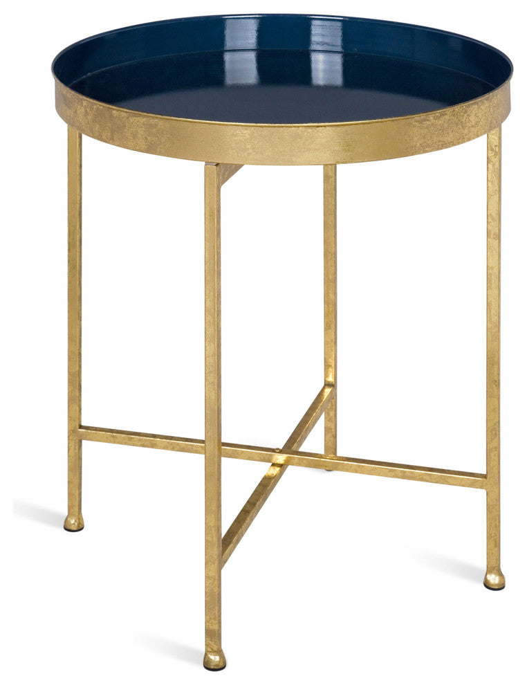 Celia Round Metal Side Table, Gold Navy Blue