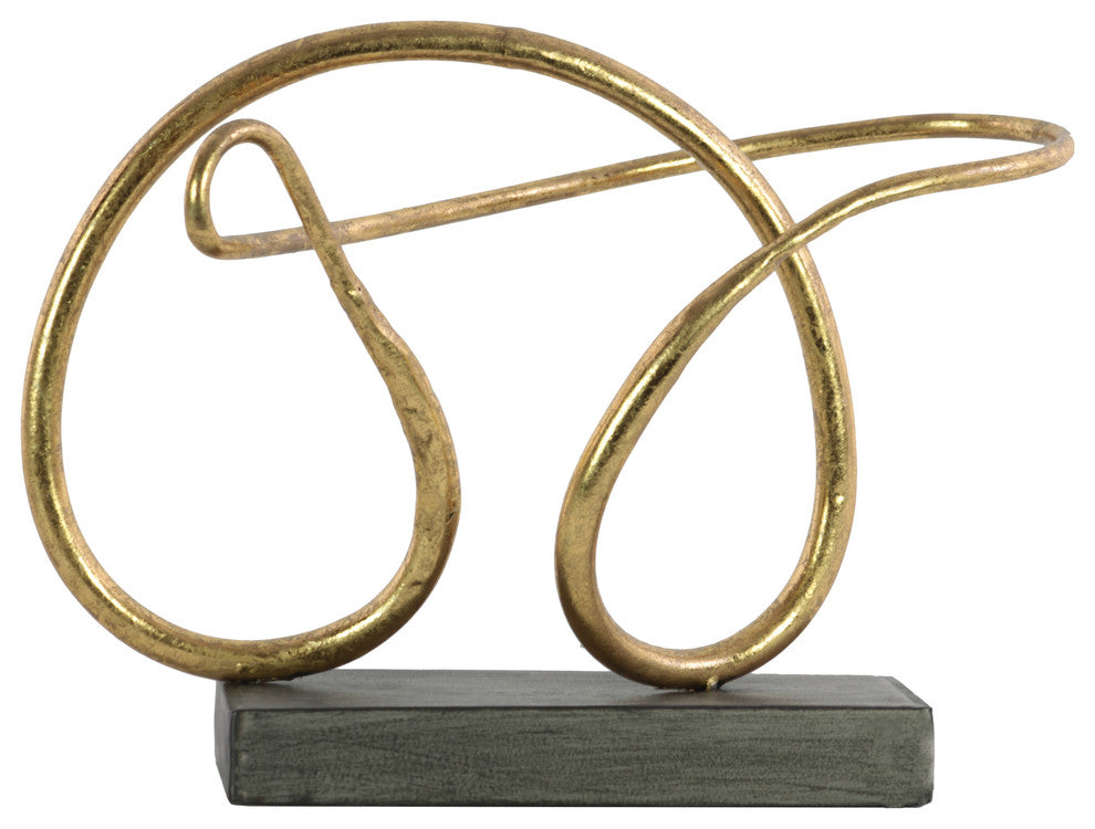 Metal Pretzel Abstract Sculpture on Rectangle Base, Gold