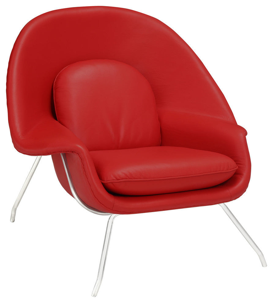 Modern Contemporary Living Room Leather Lounge Chair and Ottoman Red
