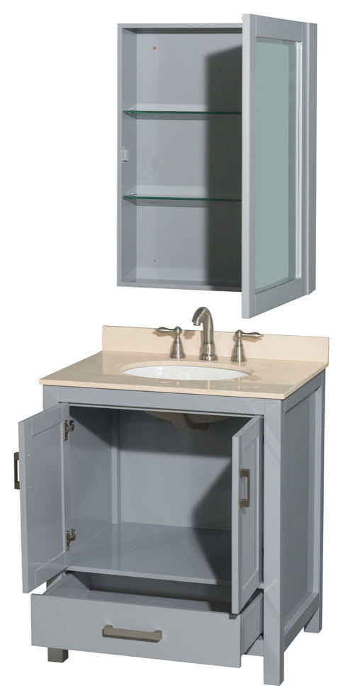 Wyndham WCS141430SGYIVUNOMED Vanity in Gray with Ivory Marble Top and Round Sink