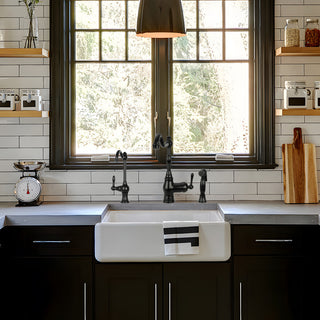 One-Handle Copper Widespread Kitchen Faucet with Side Sprayer, Matte Black