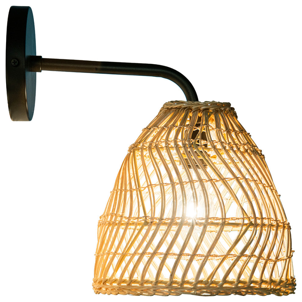 Luhu Open Weave Cane Rib Bell Sconce Wall Lamp, Natural
