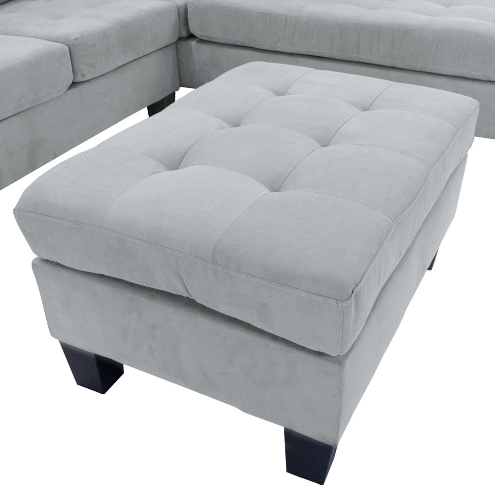 Microfiber Sectional Sofa With Reversible Chaise and Ottoman, 3-Piece Set, Gray
