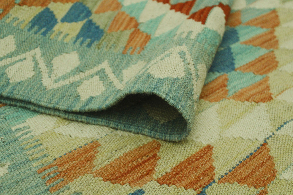 Sangat Kilim Jamshid Light Blue/Orange Rug, 4'3x5'4