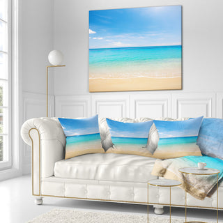 Bright Blue Tropical Beach Seashore Photo Throw Pillow, 18"x18"
