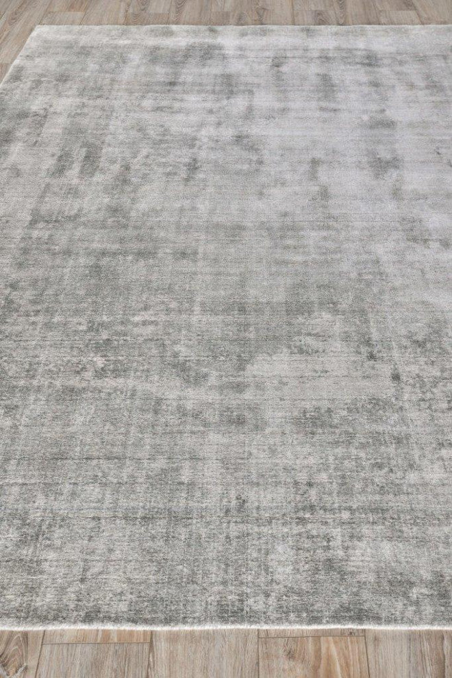 Stone Wash Gazni Hand Loomed Wool and Bamboo Silk Gray/Taupe Area Rug, 9'x12'