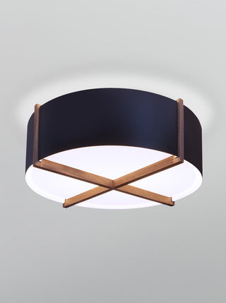 Plura 24 Flushmount, Walnut, Matte Black With Matte White Interior, Gu-24 Socket