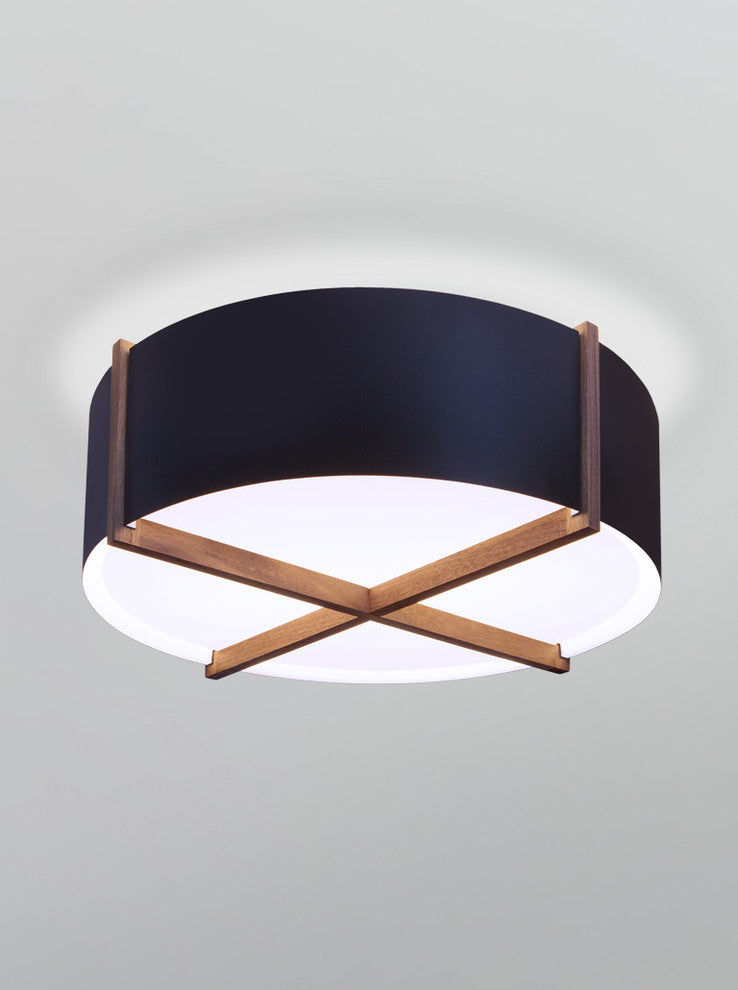 Plura 24 Flushmount, Walnut, Matte Black With Matte White Interior, Gu-24 Socket