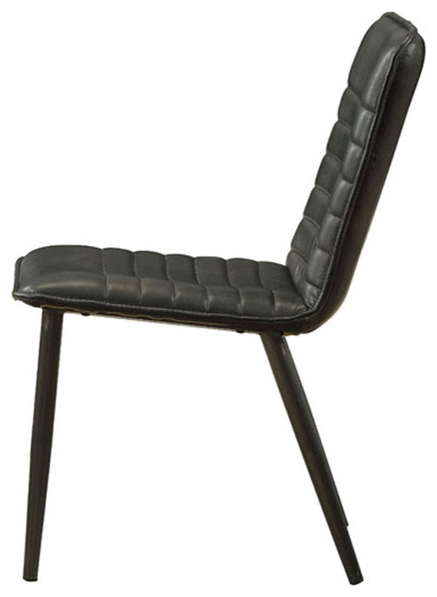 Set of 2 Top Grain Leather Side Chair, Antique Black Finish