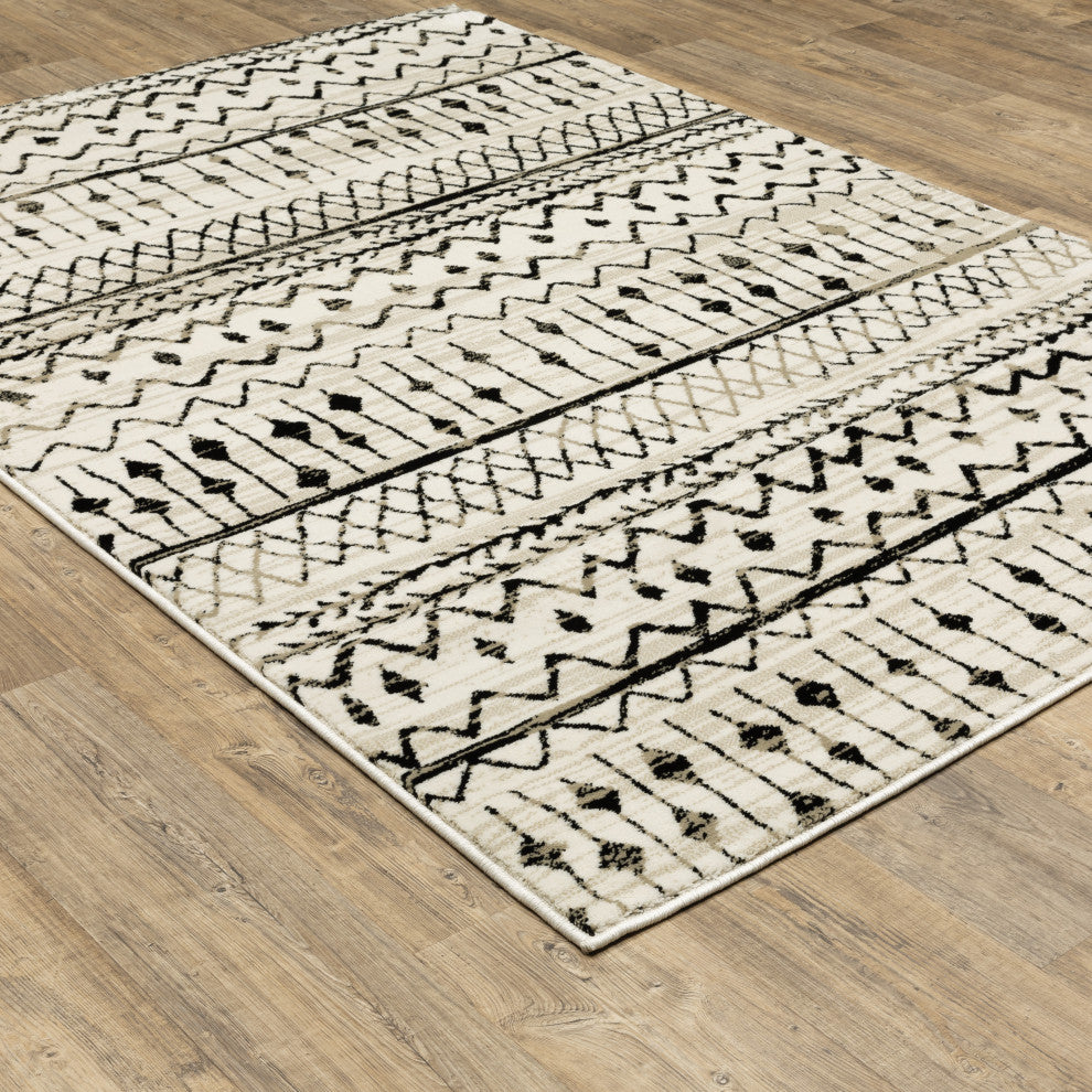 Garson Tribal Distressed Area Rug, Ivory, 3'10"x5'5"